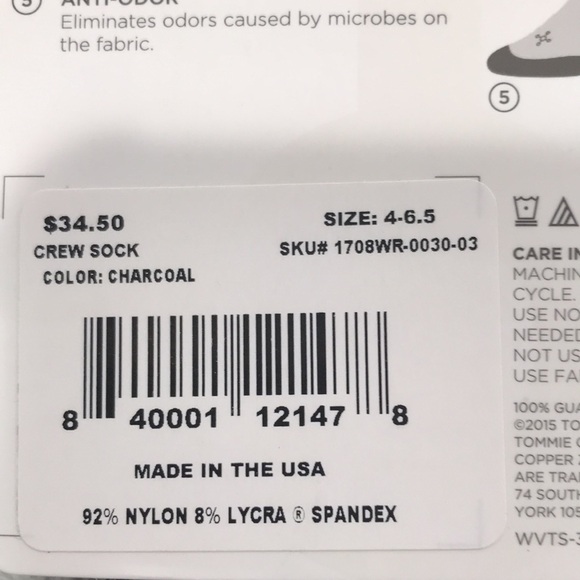 2 Pairs of Tommie Copper Compression Crew Socks  Charcoal Size Small  New - Picture 5 of 6